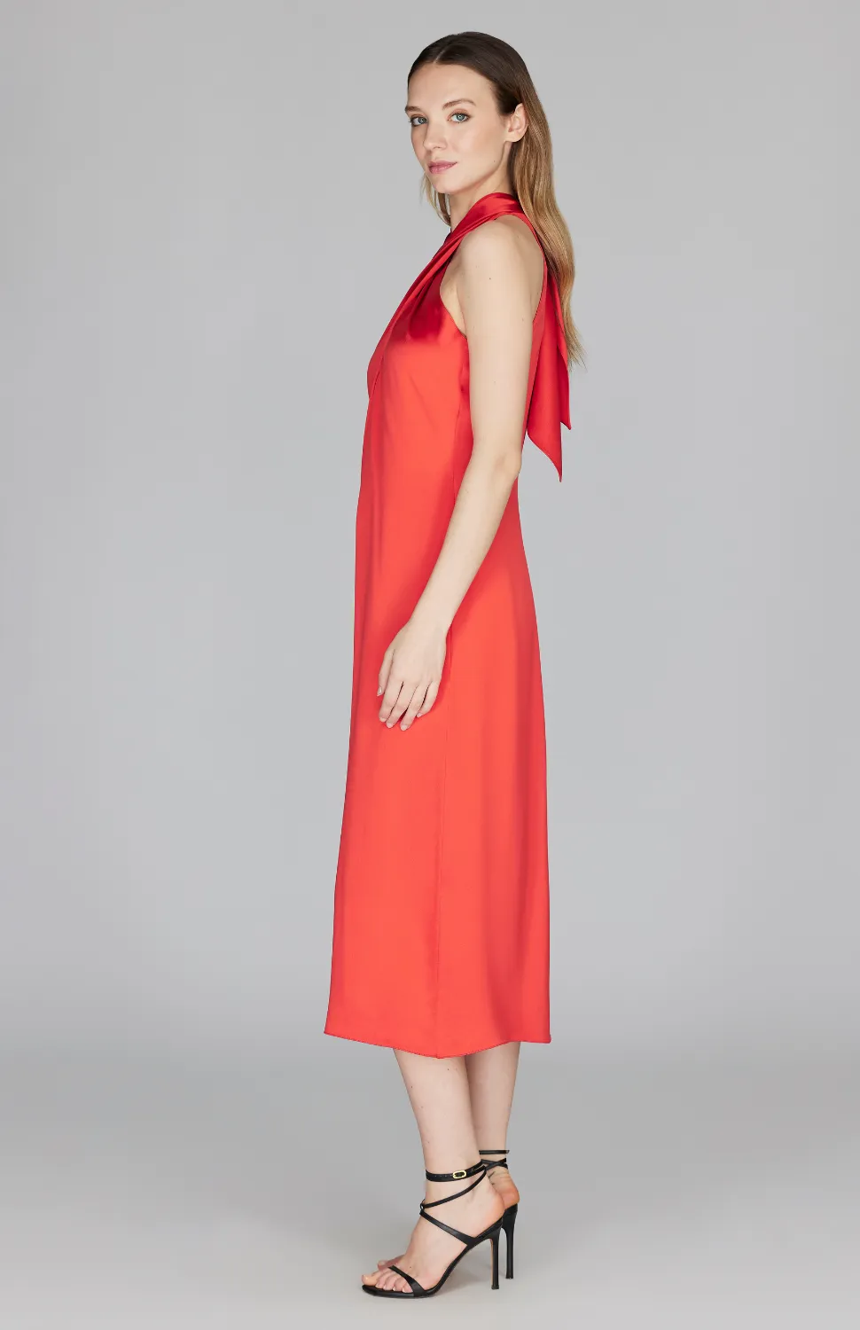 Satin Crossover Neck Dress