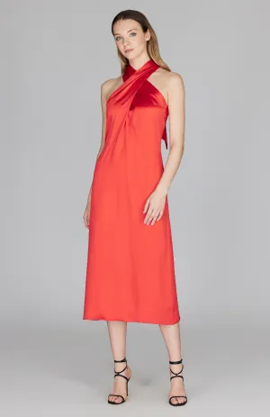 Satin Crossover Neck Dress