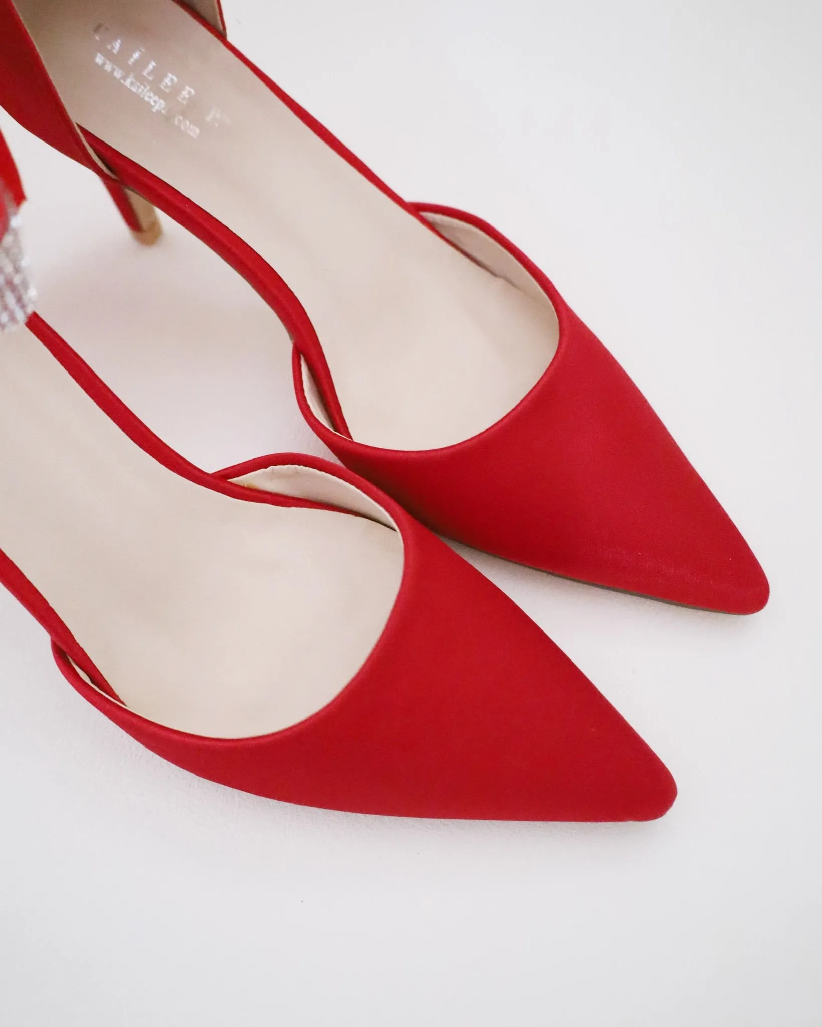 Satin Evening Heels with Rhinestones Strap