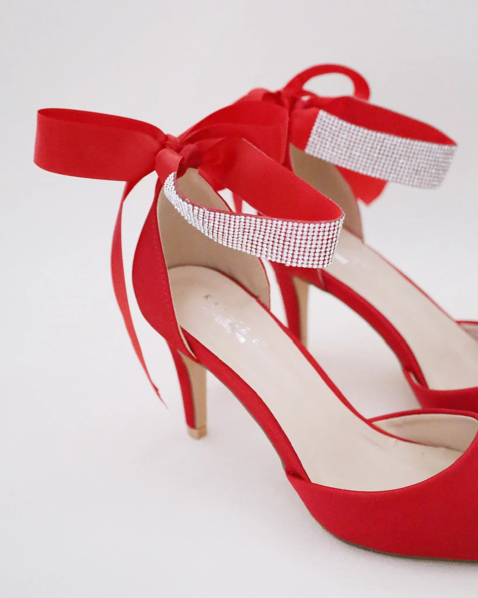 Satin Evening Heels with Rhinestones Strap