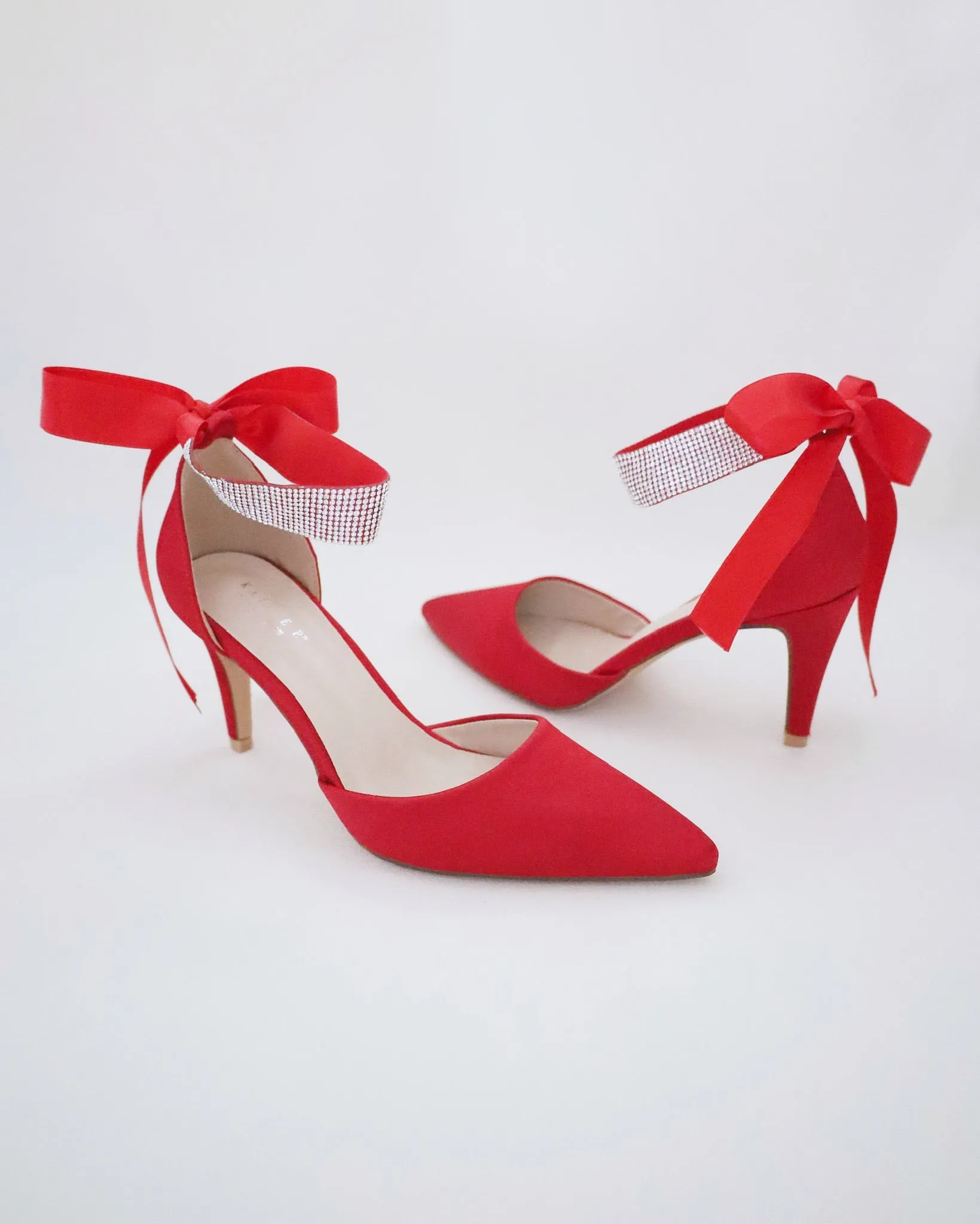 Satin Evening Heels with Rhinestones Strap