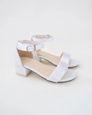 Satin Girls Block Heel Sandals with Ankle Strap