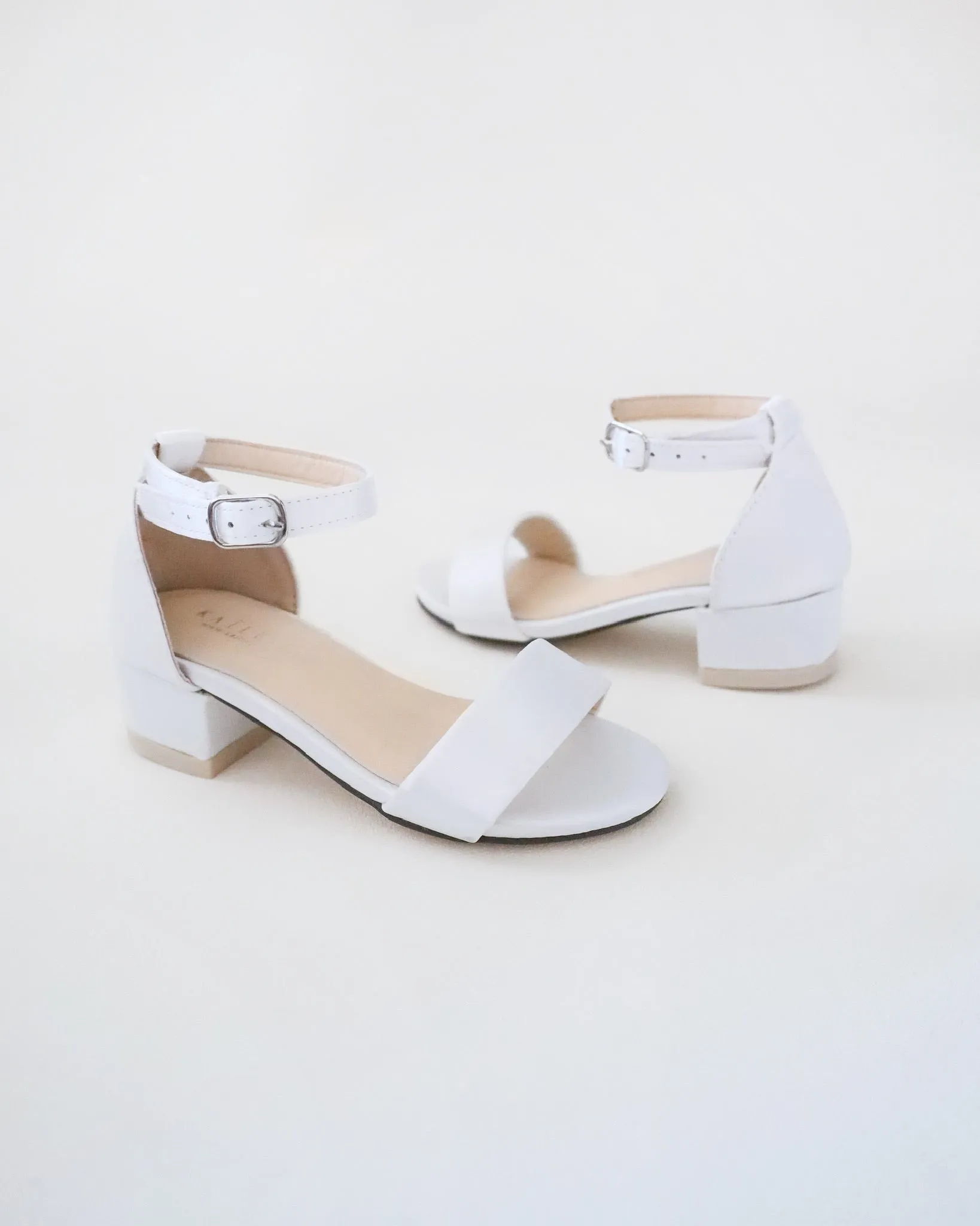 Satin Girls Block Heel Sandals with Ankle Strap