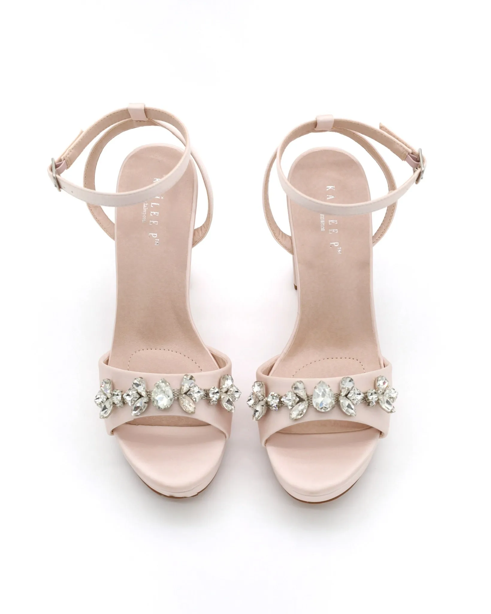 Satin Platform Block Heel Wedding Sandals with Navette Rhinestones