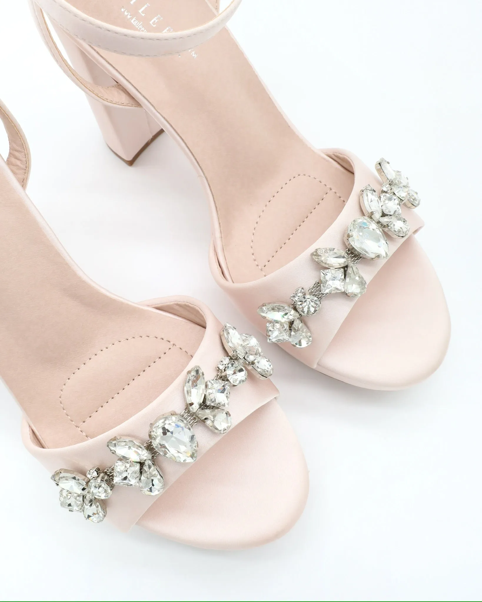 Satin Platform Block Heel Wedding Sandals with Navette Rhinestones