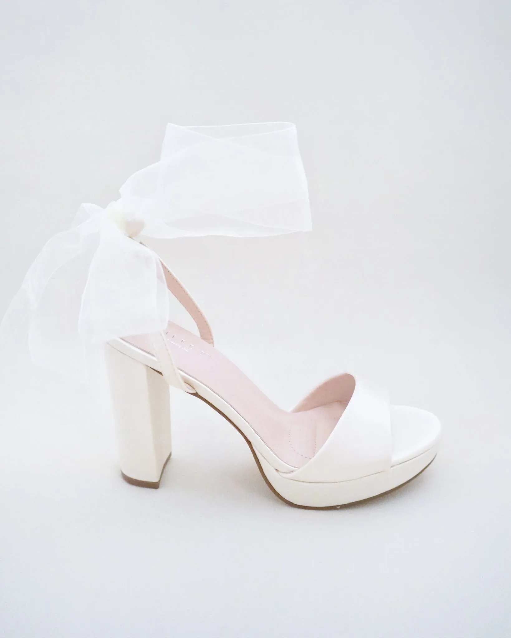 Satin Platform Block Heel Wedding Sandals with Wrapped Ribbon Tie