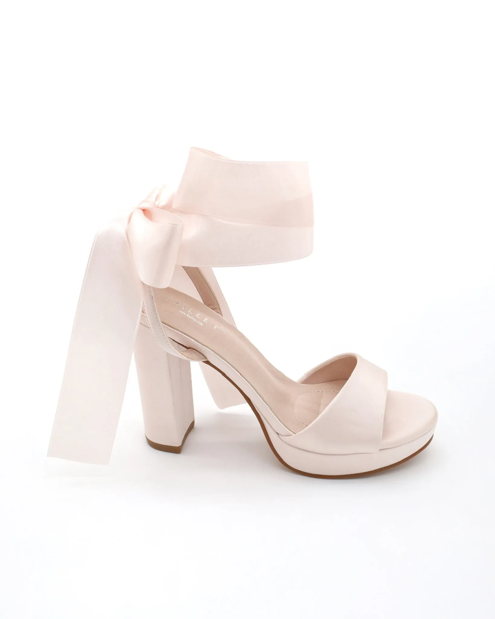 Satin Platform Block Heel Wedding Sandals with Wrapped Ribbon Tie