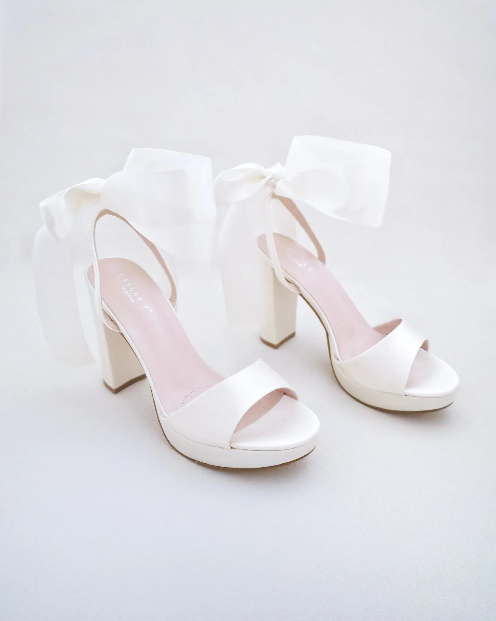 Satin Platform Block Heel Wedding Sandals with Wrapped Ribbon Tie