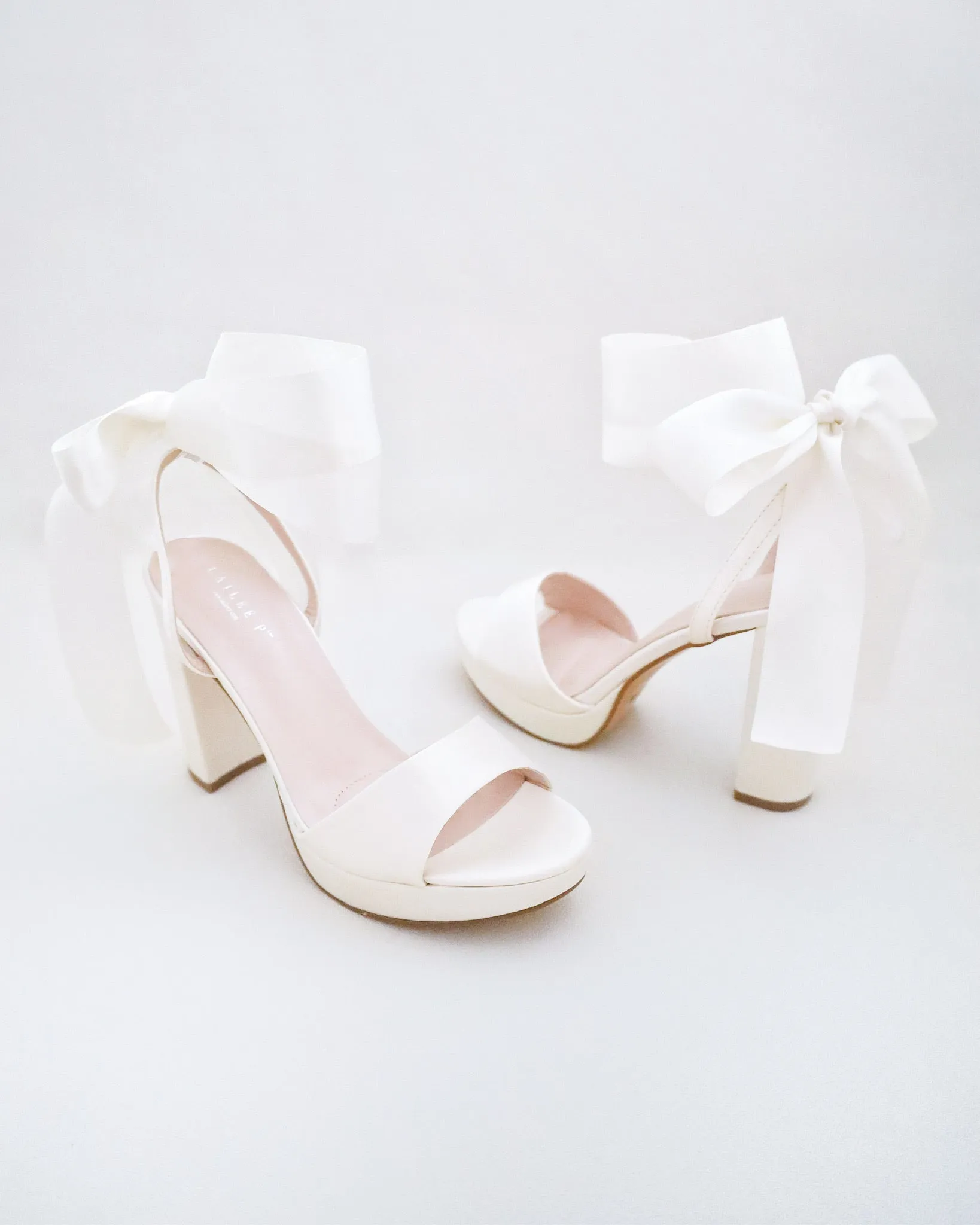 Satin Platform Block Heel Wedding Sandals with Wrapped Ribbon Tie