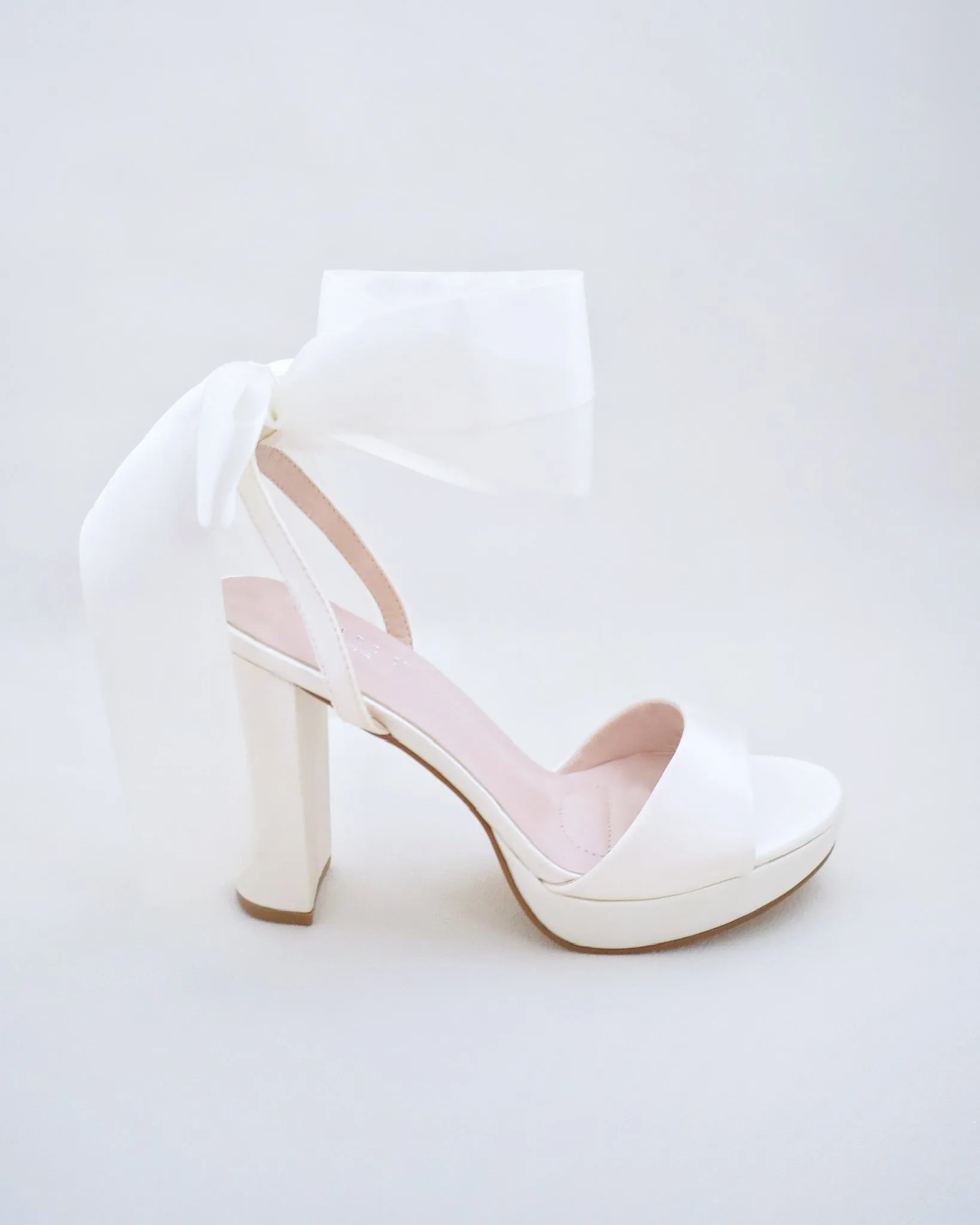 Satin Platform Block Heel Wedding Sandals with Wrapped Ribbon Tie