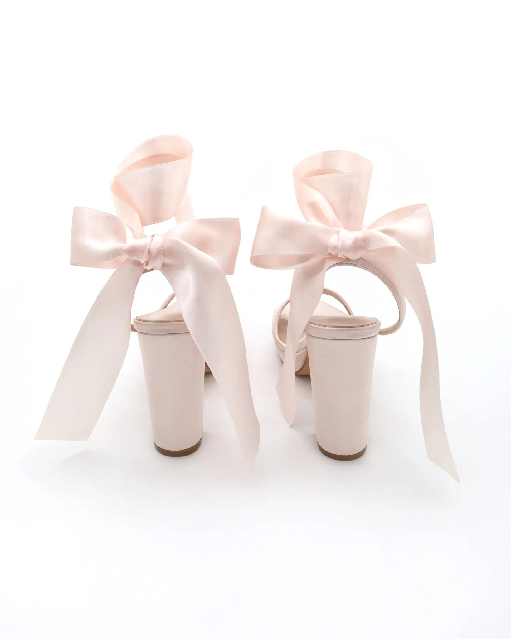 Satin Platform Block Heel Wedding Sandals with Wrapped Ribbon Tie