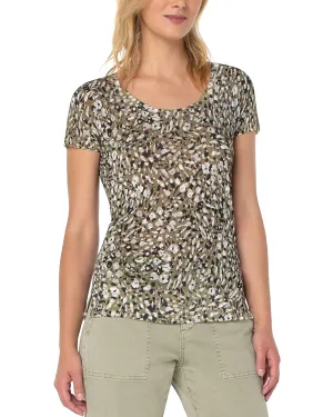Scoop Neck Short Sleeve Sweater - Printed Animal Print