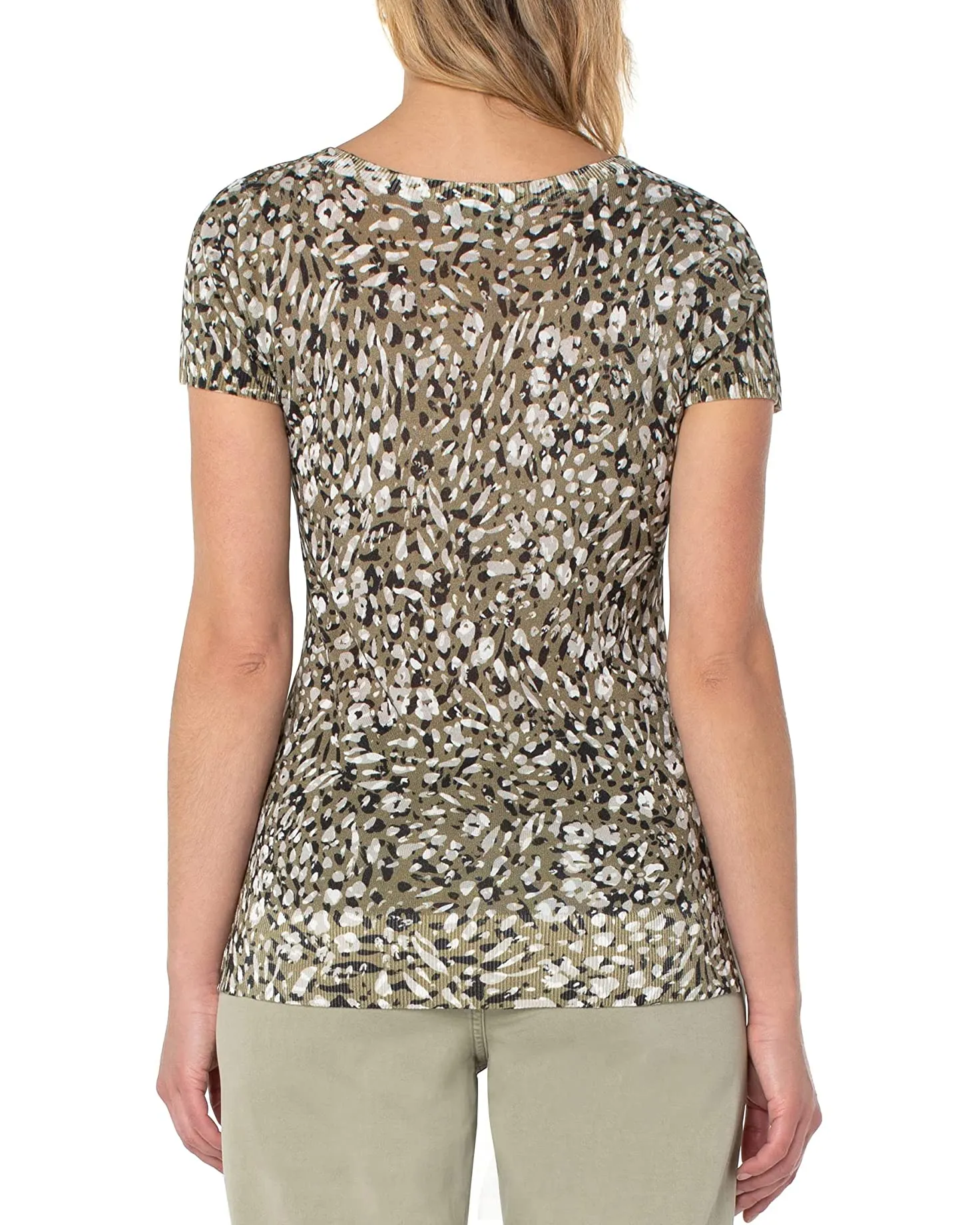 Scoop Neck Short Sleeve Sweater - Printed Animal Print