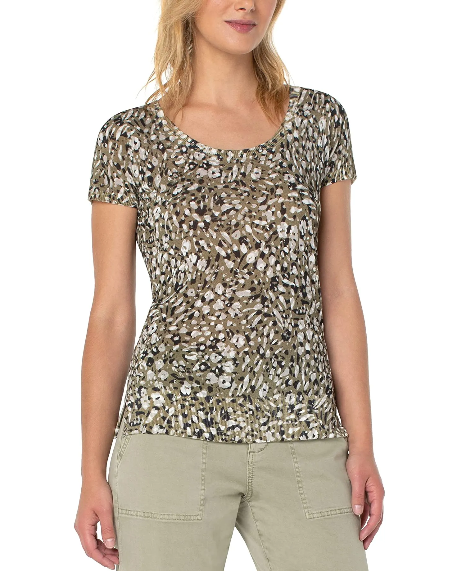Scoop Neck Short Sleeve Sweater - Printed Animal Print