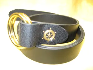 Ship's Wheel Ring Buckle Plain Design Women's Bridle Leather Belt