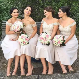 Short Floral Cheap Maid Of Honor Keen Length Bridesmaid Dresses