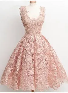 Short Scoop-Neck Lace Little Dress Nude Homecoming Dress TR0034