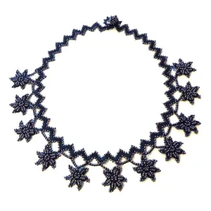 Silk Crochet and Seed Bead Necklace - Indigo