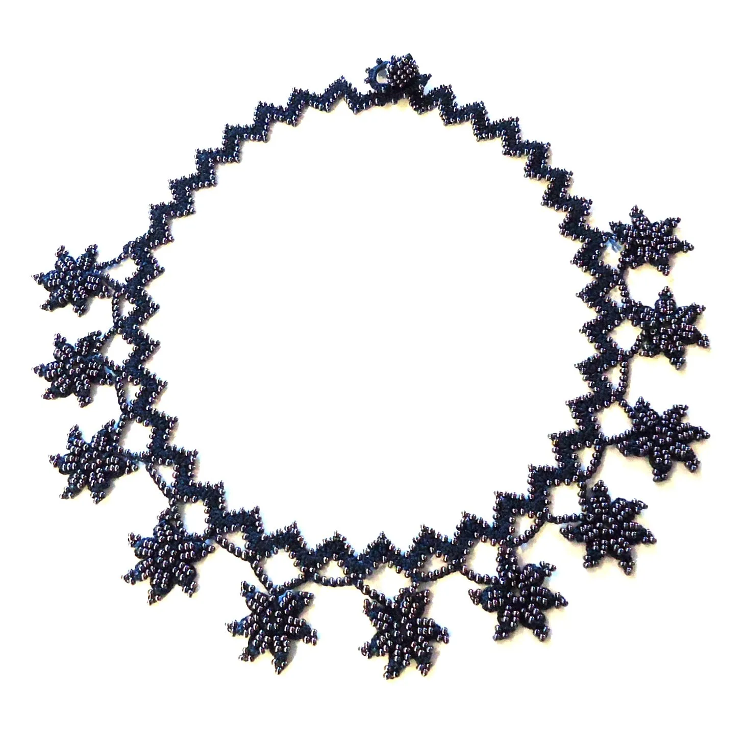 Silk Crochet and Seed Bead Necklace - Indigo