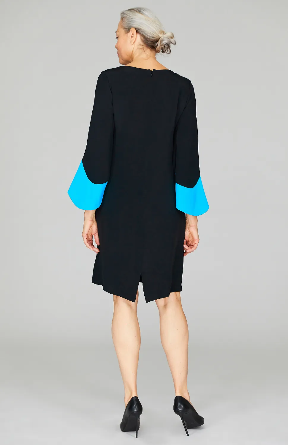 Silk Dress w/Contrast Satin Color Block Sleeves
