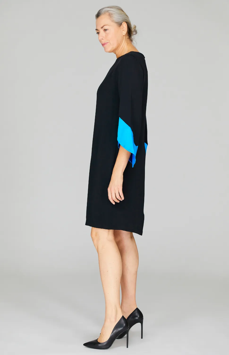 Silk Dress w/Contrast Satin Color Block Sleeves