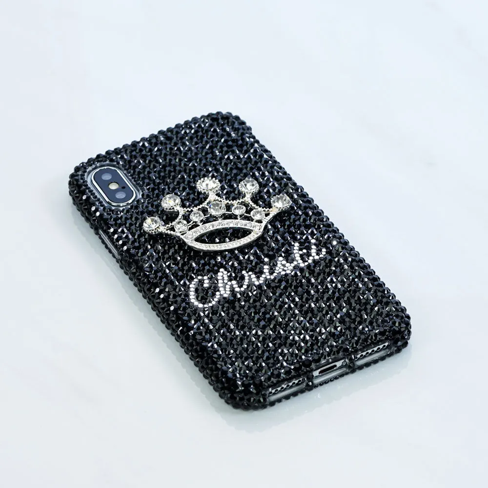 Silver Crown with Jet Black Crystals Personalized Name & Initials Design (style PN_1129)