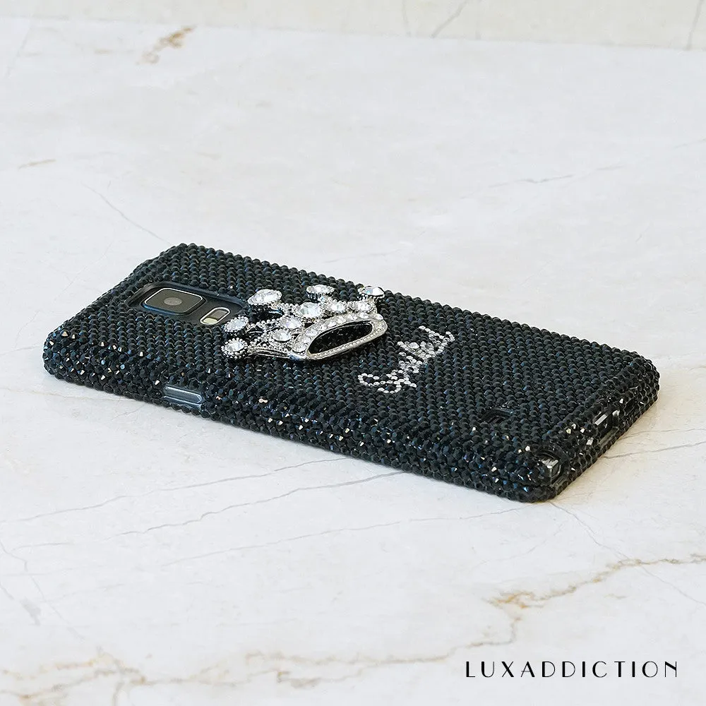 Silver Crown with Jet Black Crystals Personalized Name & Initials Design (style PN_1129)