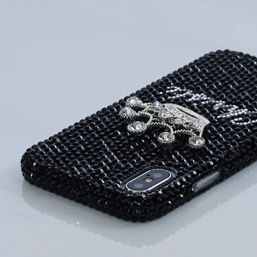 Silver Crown with Jet Black Crystals Personalized Name & Initials Design (style PN_1129)