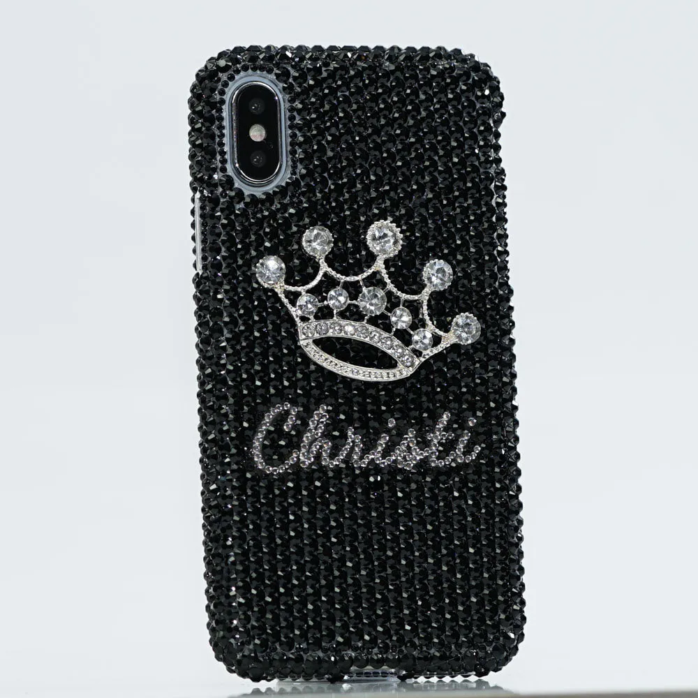 Silver Crown with Jet Black Crystals Personalized Name & Initials Design (style PN_1129)