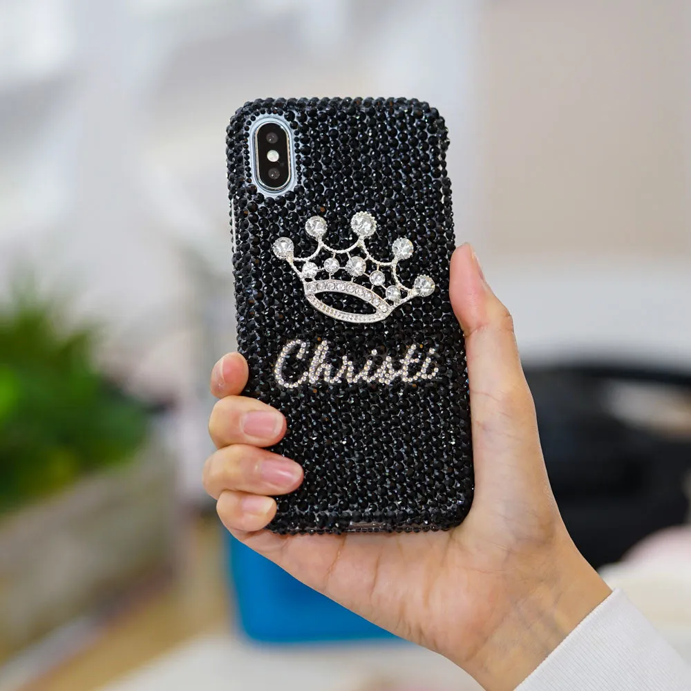 Silver Crown with Jet Black Crystals Personalized Name & Initials Design (style PN_1129)