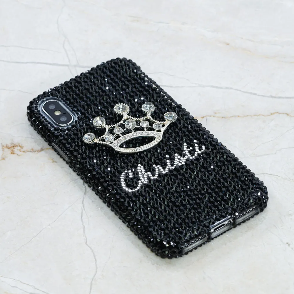 Silver Crown with Jet Black Crystals Personalized Name & Initials Design (style PN_1129)