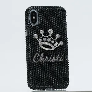 Silver Crown with Jet Black Crystals Personalized Name & Initials Design (style PN_1129)