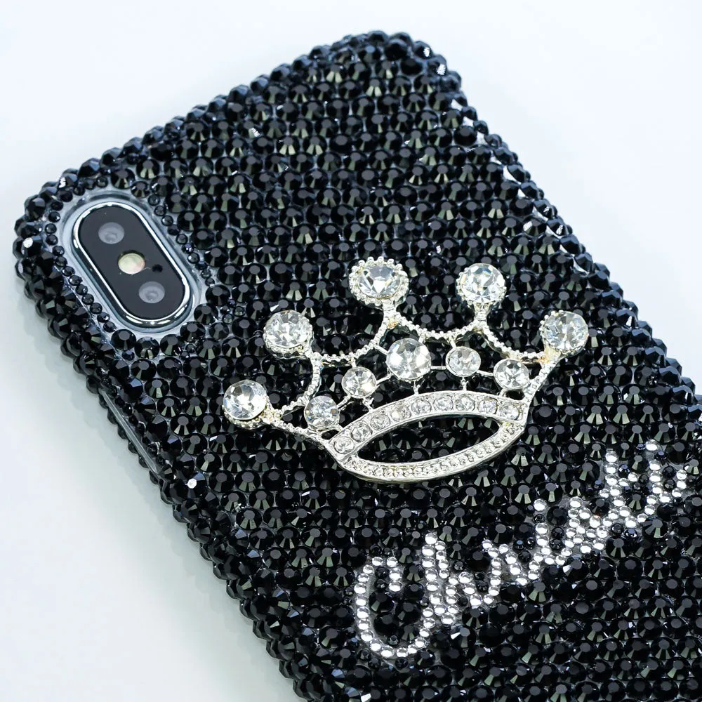 Silver Crown with Jet Black Crystals Personalized Name & Initials Design (style PN_1129)