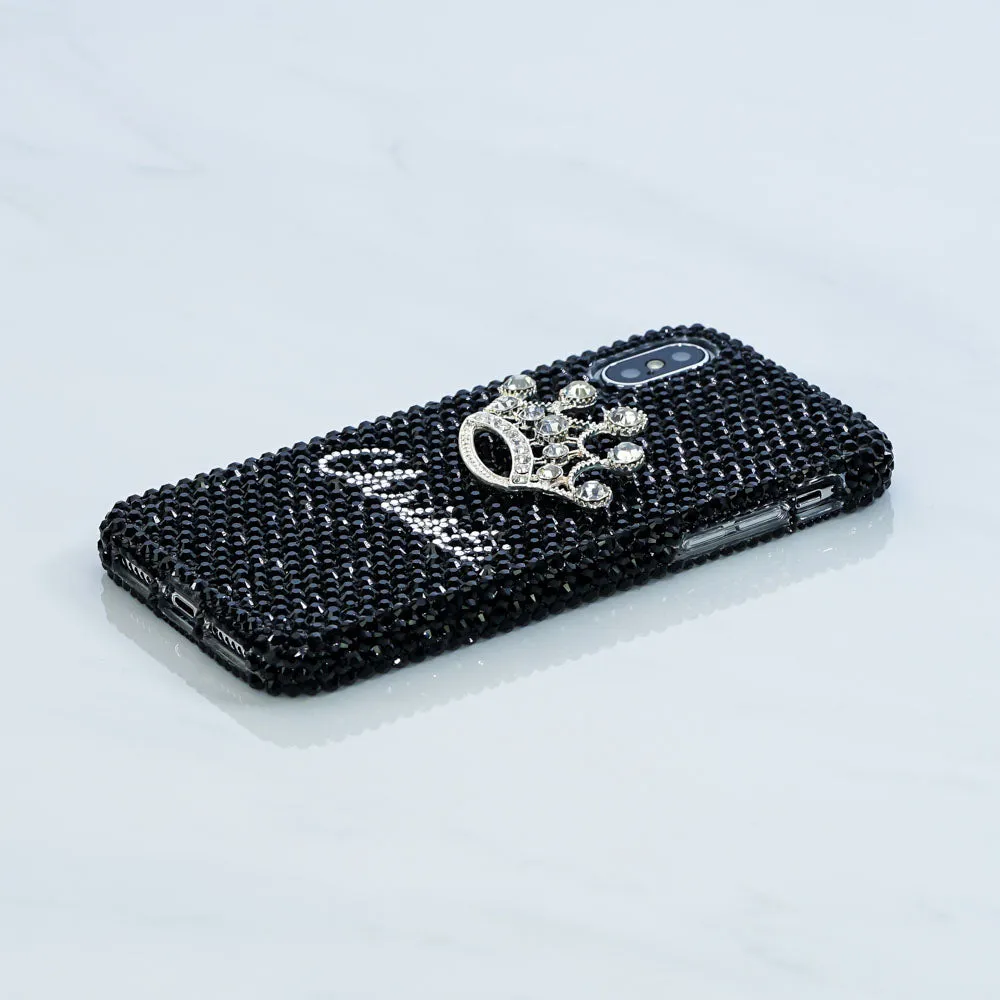 Silver Crown with Jet Black Crystals Personalized Name & Initials Design (style PN_1129)