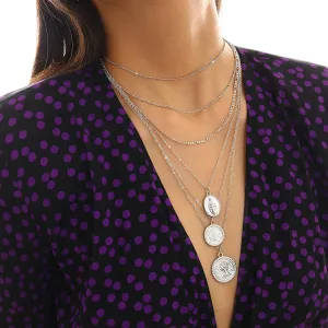 Silver-Plated Mary & Saint Figure Layered Pendant Necklace