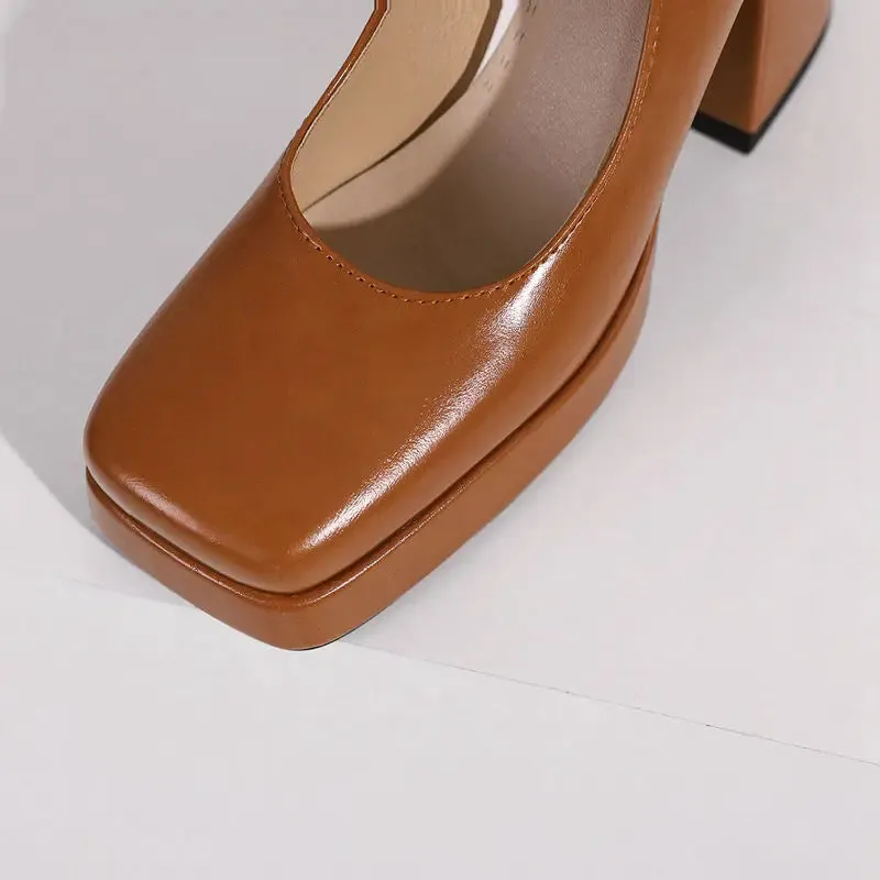 SIMLOVEYO Brand Ladies Pumps Toe Block Heels 10cm Platform 2cm Buckle Strap Female Shoes Sexy 46 47 48