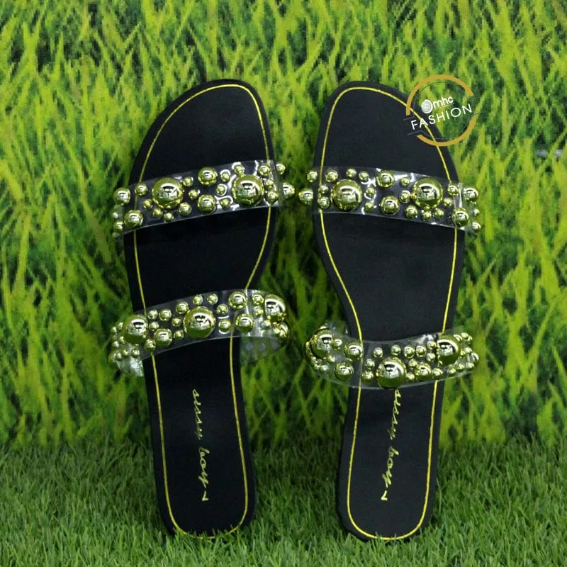 Sissy Boy Alleena Mule Sandals Black & Gold