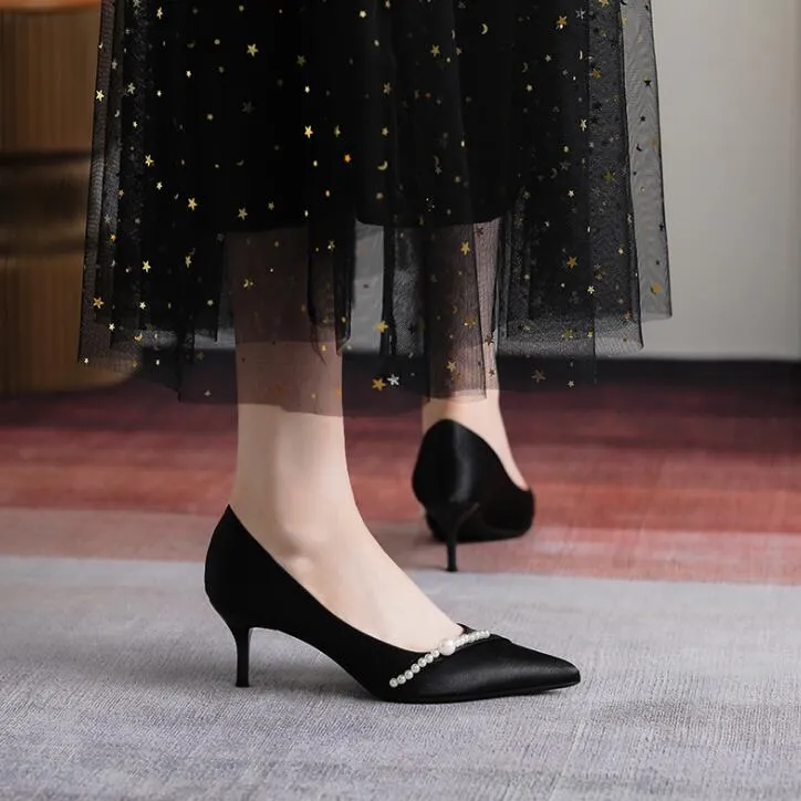 Small Silk Satin Mid Heel Shoes GS351