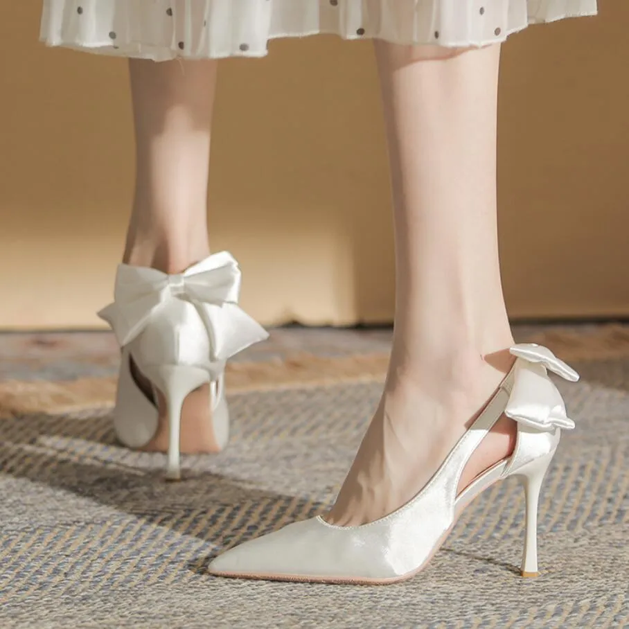 Small Size Satin Heels With Bow Tie ES68