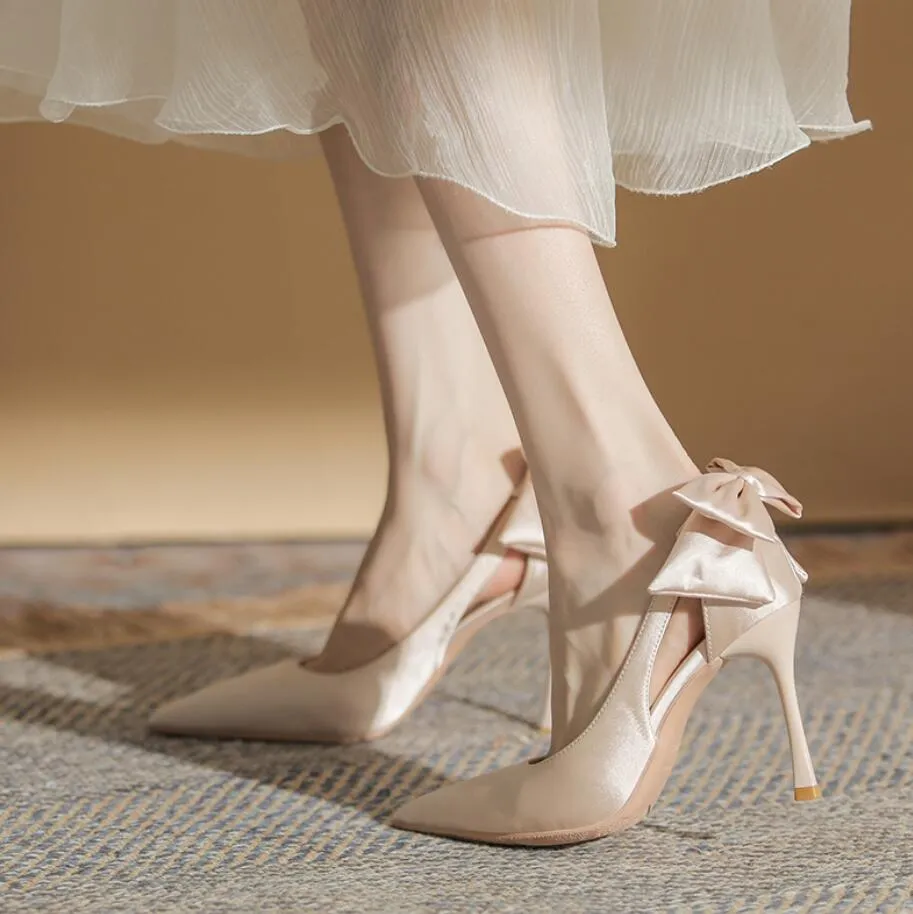 Small Size Satin Heels With Bow Tie ES68