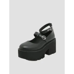 Soft Leather Mary Janes with Square Heel and Simple Strap