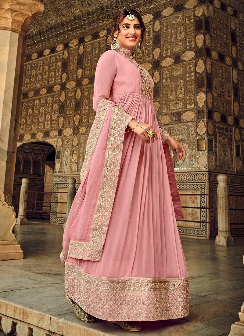 Soft Pink Embroidered Indian Festive Wear Anarkali Suit