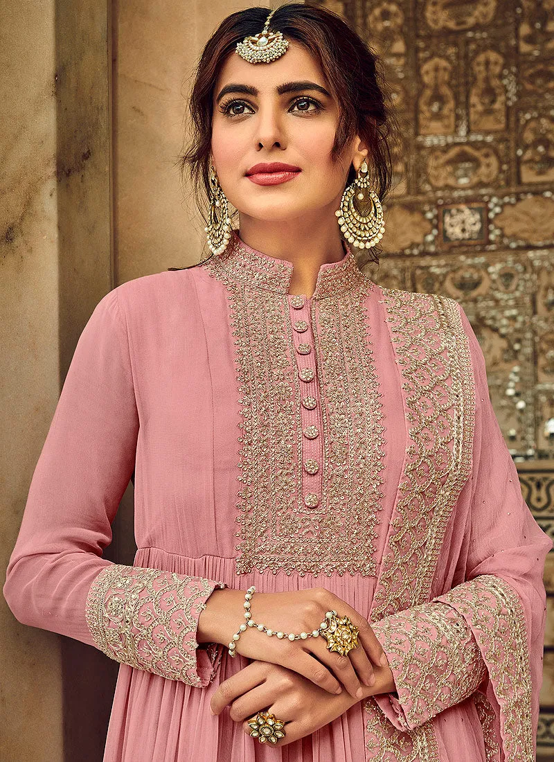 Soft Pink Embroidered Indian Festive Wear Anarkali Suit