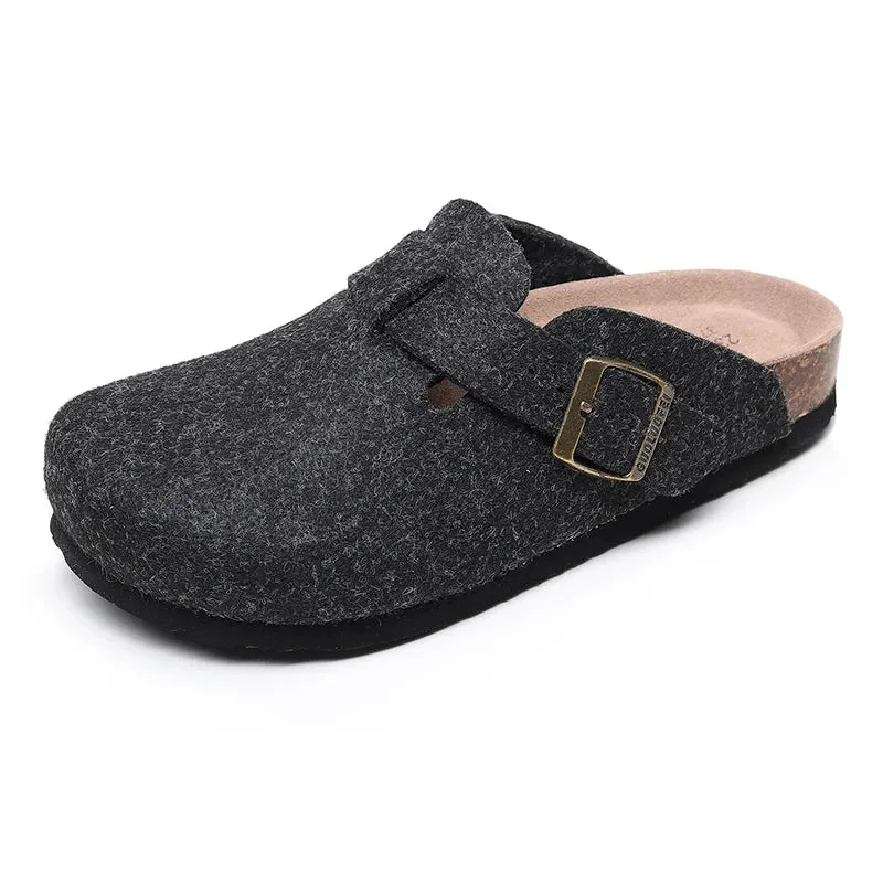 Soft Woolen Slides-High-Quality, Closed-Toe Women's Sandals with Cork Buckle