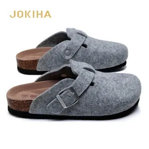 Soft Woolen Slides-High-Quality, Closed-Toe Women's Sandals with Cork Buckle