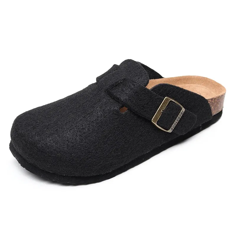 Soft Woolen Slides-High-Quality, Closed-Toe Women's Sandals with Cork Buckle