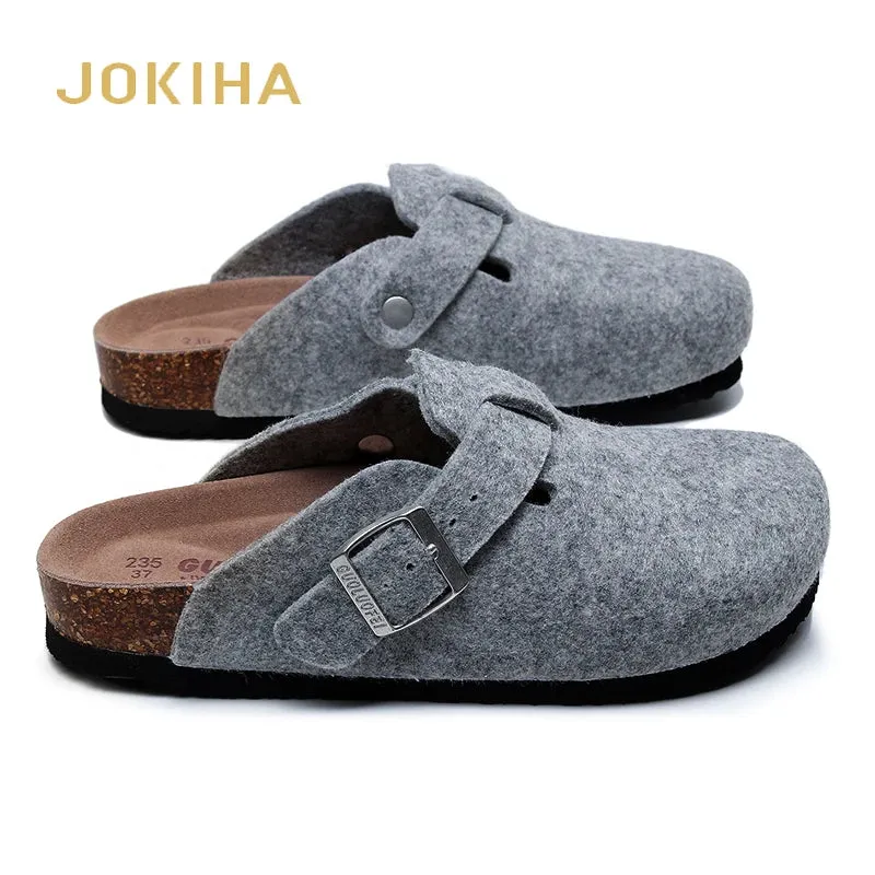 Soft Woolen Slides-High-Quality, Closed-Toe Women's Sandals with Cork Buckle