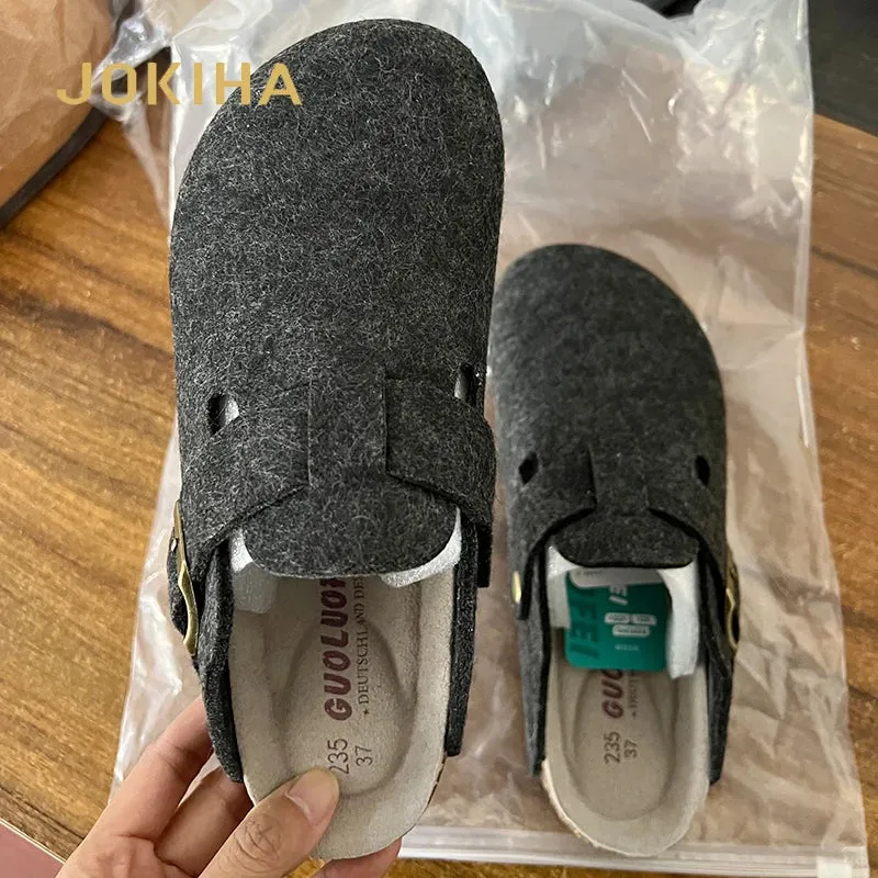 Soft Woolen Slides-High-Quality, Closed-Toe Women's Sandals with Cork Buckle