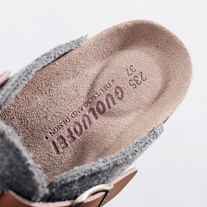 Soft Woolen Slides-High-Quality, Closed-Toe Women's Sandals with Cork Buckle