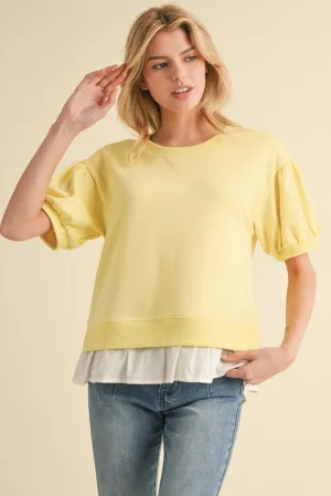 Solid Ruffly Trim Hem Sweashirts Top